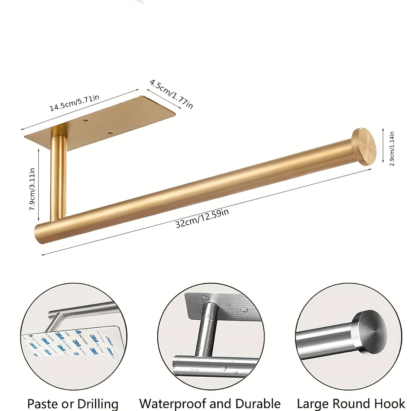 1pc Stainless Steel Self-Adhesive Paper Towel Holder - Space-Saving Wall Mount Design for Kitchen, Counter, Cabinet, and Bathroom - Easy Installation, Punch-Free, and Durable