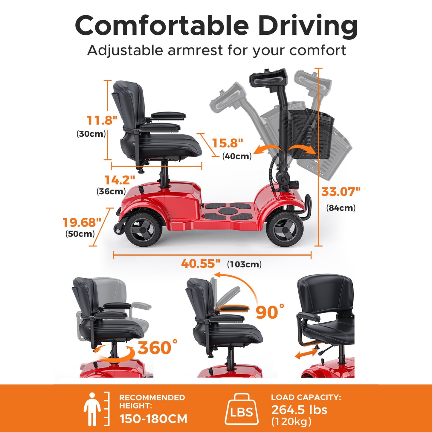 ENGWE Folding 4-Wheel Mobility Scooter, 250W 24V Motor, 15 Miles Long Range For Adults With Detachable Basket, Front Light, 265lbs Max Weight, Halloween Christmas Gifts