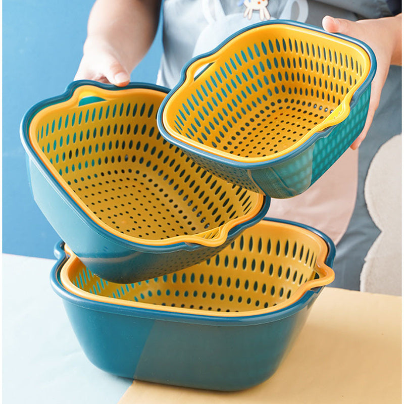 6pcs, Colander, Double Layer Drain Basket, Plastic Strainer Basket, Reusable Washing Basket, Household Colander For Kitchen, Fruits And Vegetable Washing Basket, Kitchen Stuff, Kitchen Gadgets, Kitchen Accessories