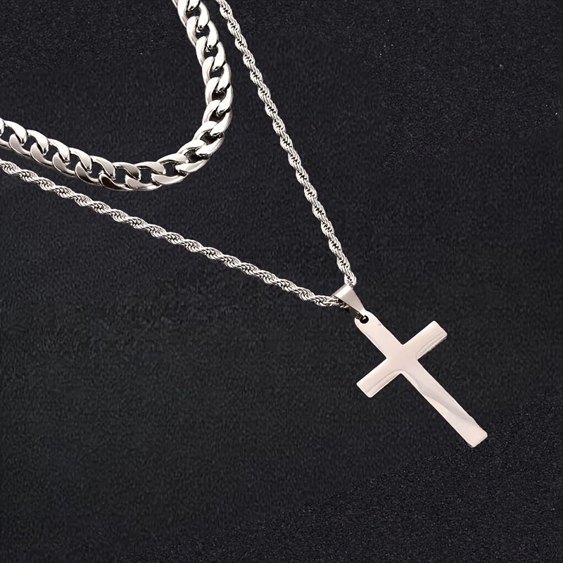 3pcs To My Brother Handmade Rope Cross Pendant Cuba Necklace Father's Day Gift For Him Gift Box Hip Hop Titanium Steel Gift for Him Man Father Best Dad Women Mother's Day Jewelry Waterproof Fashion Trendy Simple Jewelry birth