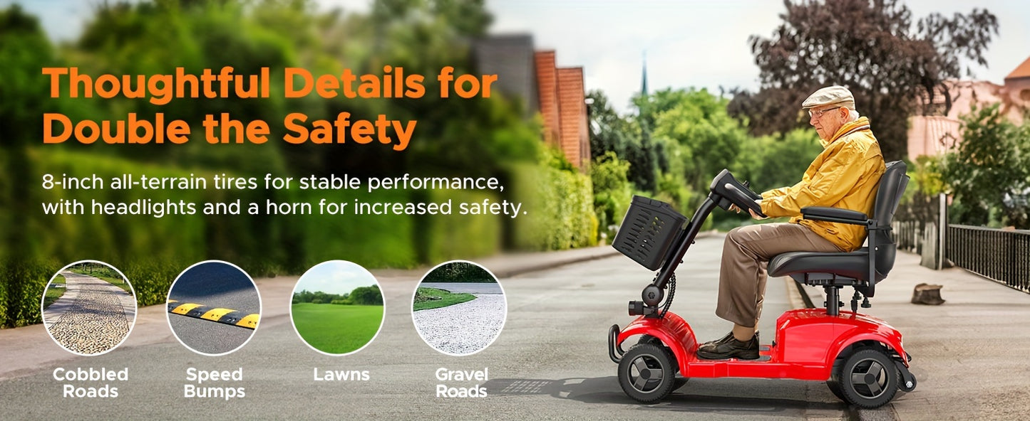 ENGWE Folding 4-Wheel Mobility Scooter, 250W 24V Motor, 15 Miles Long Range For Adults With Detachable Basket, Front Light, 265lbs Max Weight, Halloween Christmas Gifts