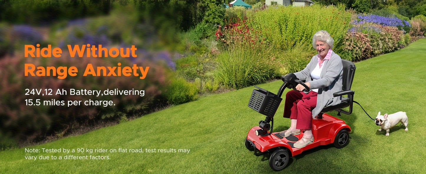ENGWE Folding 4-Wheel Mobility Scooter, 250W 24V Motor, 15 Miles Long Range For Adults With Detachable Basket, Front Light, 265lbs Max Weight, Halloween Christmas Gifts