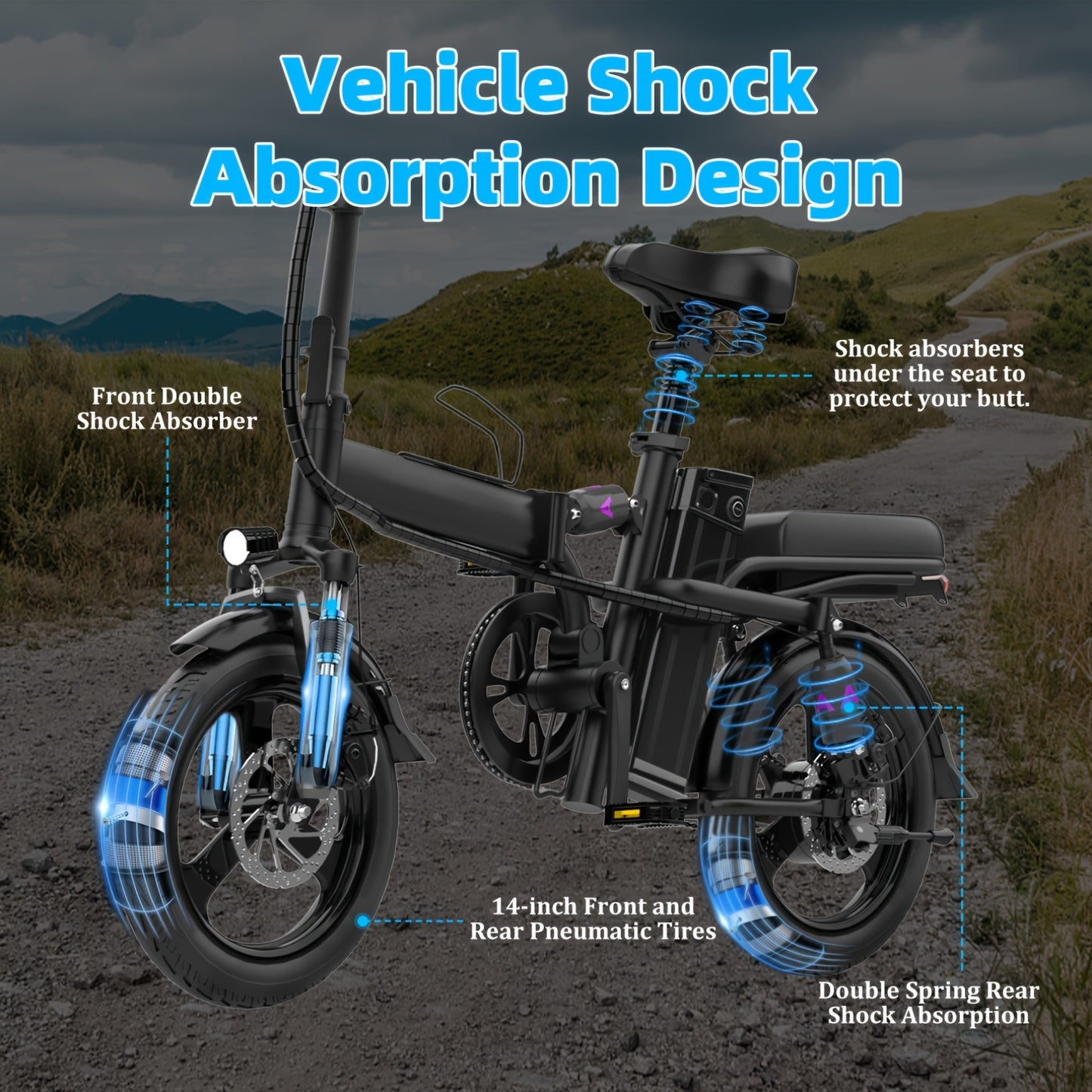 Folding Electric Bike For Adult 400W Rated Brushless Motor Ebike, 14" Tire, Max 48V 1440WH Electric Bicycle, 19MPH Max Speed, Multi-Shock Absorption E-bike, Commuter Ebike For Adults & Teens, Electric EBIKE For Adult Commuter