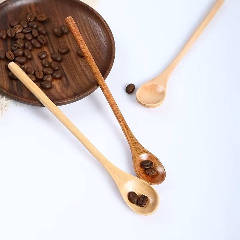 10pcs Wooden Spoon, Wooden Coffee Spoons Long Handle Wooden Mixing Spoon Long Handle Wooden Teaspoon Handmade Wood Stirring Spoon For Kitchen Stirring