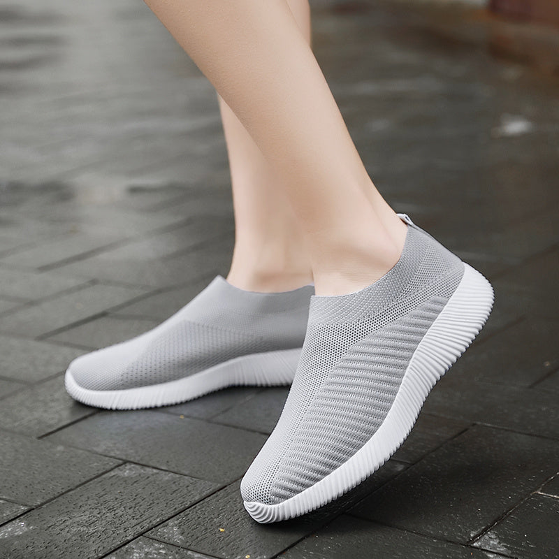 Women's Solid Color Casual Shoes, Lightweight Breathable Slip On Socks Shoes, Low Top Sneakers