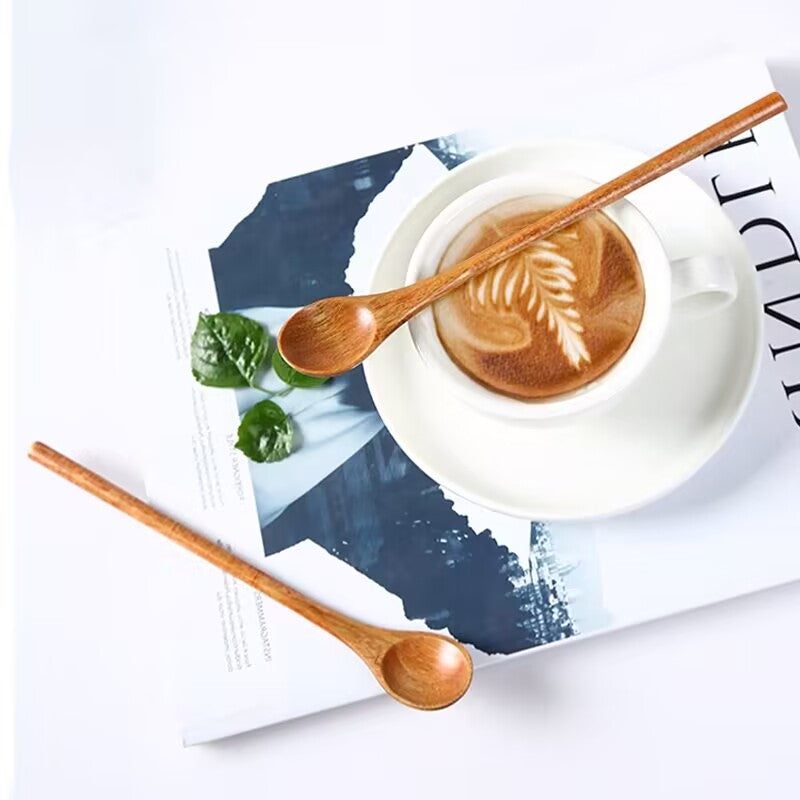 10pcs Wooden Spoon, Wooden Coffee Spoons Long Handle Wooden Mixing Spoon Long Handle Wooden Teaspoon Handmade Wood Stirring Spoon For Kitchen Stirring