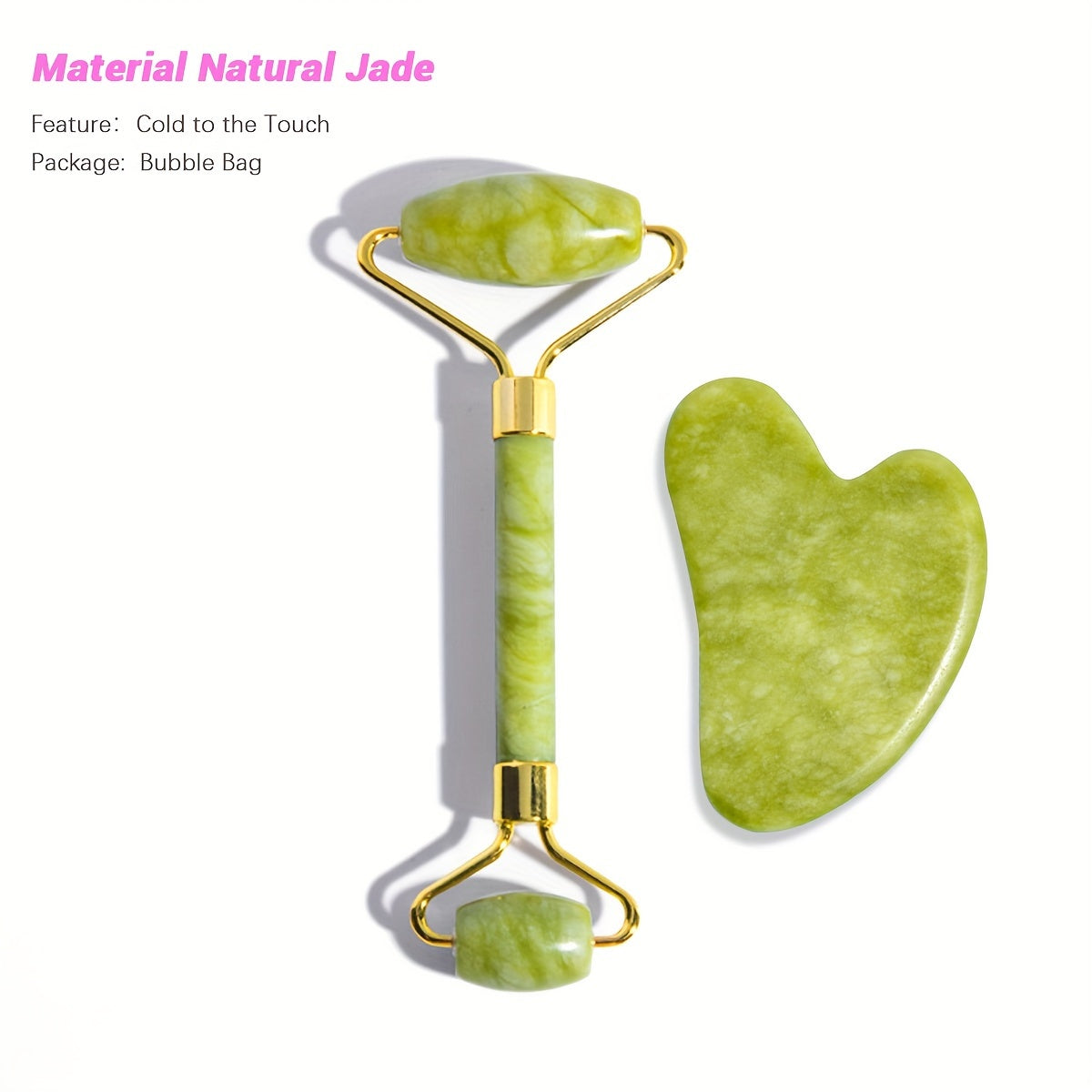 Facial and Eye Roller Massage Stick Non-Natural Pink Crystal Jade Roller Beauty Massager