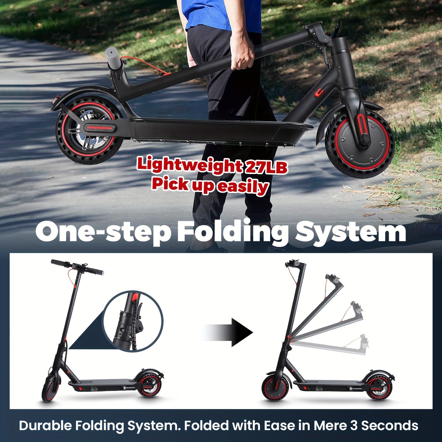 J3 Electric Scooter - Range of up to 20 Miles, Tire of 8.5'', Motor Power Ranges from 350W, Max Speed of 20 MPH, Foldable Commuting Scooter for Adults with Dual Braking System