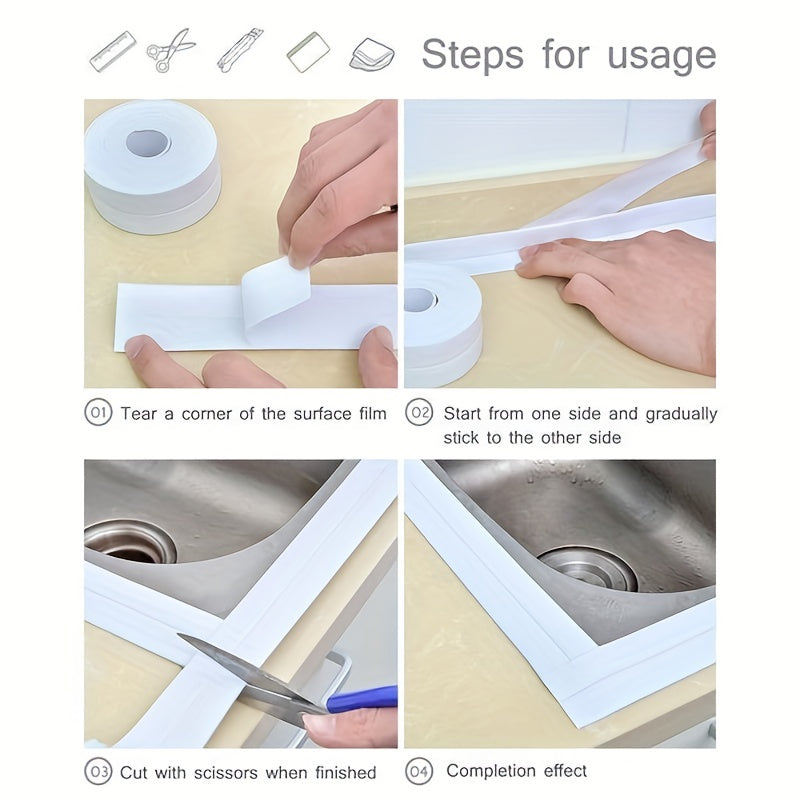 1pc Premium Waterproof Caulk Strip - Quick Install Self-adhesive Tape for Kitchen & Bathroom - Durable Anti-mildew Sealer with Edge Guard, Anti-Scratch Protection - Modern Design, Long-lasting Solution