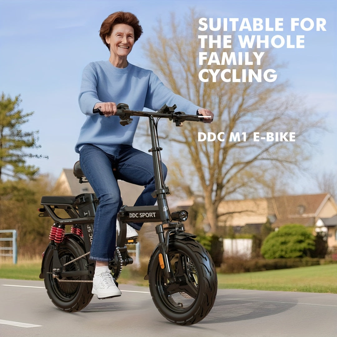 740W Peak Motor, 20 MPH Speed, 48V20Ah Lithium Battery, DDC M1 Electric Bike for Adults, Max Range 40 Miles, Cruise Control, 3-step Folding, 11 Shock, 14 Inch Tires, Commuting, Gifts for Youngster, School, Commuting, Weekend