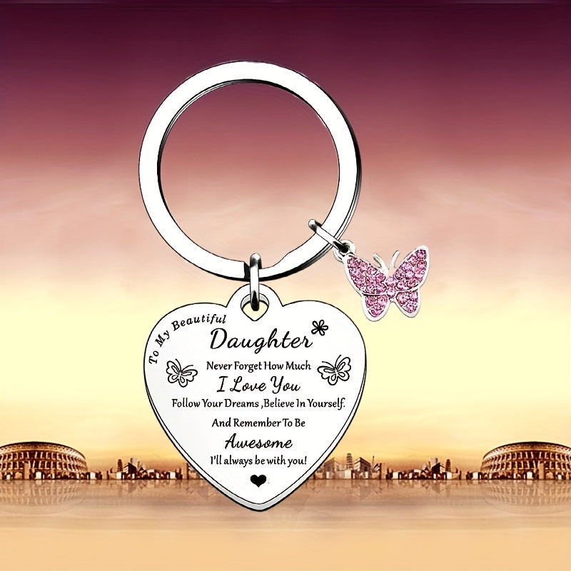 1pc, As A Souvenir For My Daughter, Keychain, Keychain, Keychain, Father And Mother's Birthday Gift, Christmas Graduation, Lovely Heart, Great Memory, I Love You
