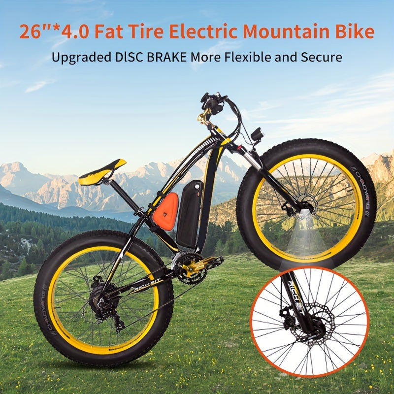 Electric Bike, 48V12.5A, 720W Brushless Motor, 7 Speed, Double Disc Brake, Use Snow, Road, Mountain Electric Bike 26*4 Fat Tire With LCD Screen, Mountain Bike