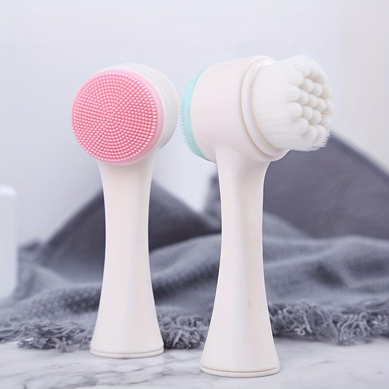 Facial Cleansing Brush, Double-sided Cleaning Tool, Soft Bristle Exfoliator, Cleaner Brush, Scrub Exfoliating Facial Brush For Face Care Makeup Skincare Removal