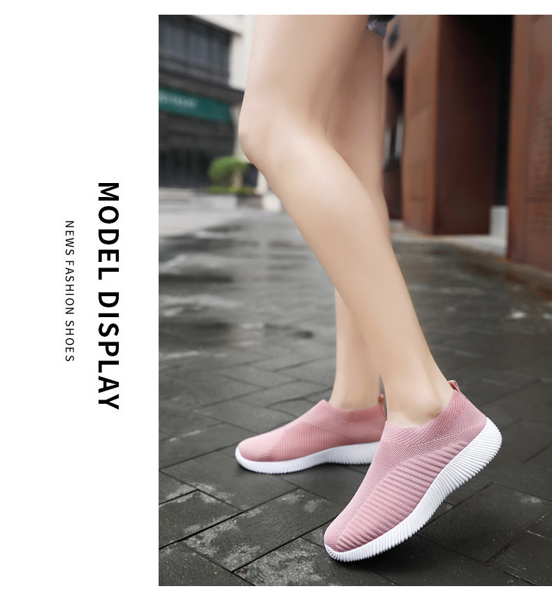 Women's Solid Color Casual Shoes, Lightweight Breathable Slip On Socks Shoes, Low Top Sneakers