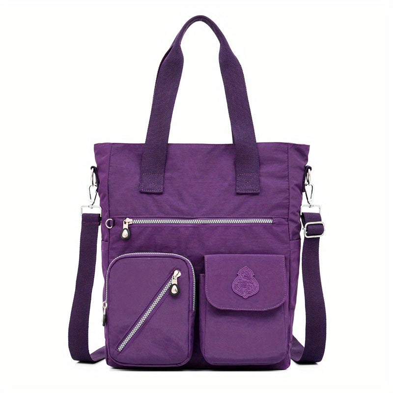 Large Capacity Shoulder Bag, Letter Patch Decor Tote Bag Women's Casual Nylon Handbag