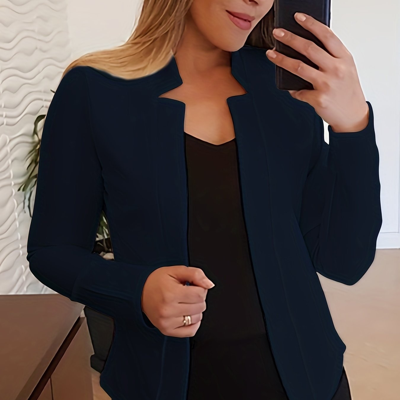 Solid Split Open Front Blazer, Elegant Long Sleeve Blazer, Elegant & Stylish Tops For Office & Work, Women's Clothing