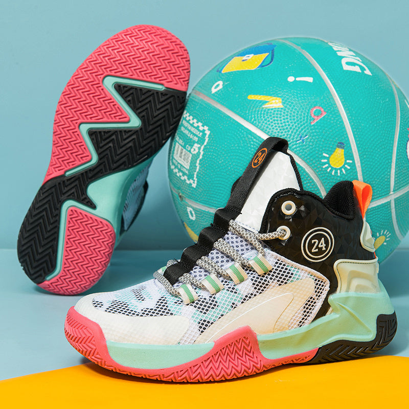 Breathable & Durable Boys' Basketball Sneakers – Lightweight, All-Season Mid-Tops with Rubber Sole