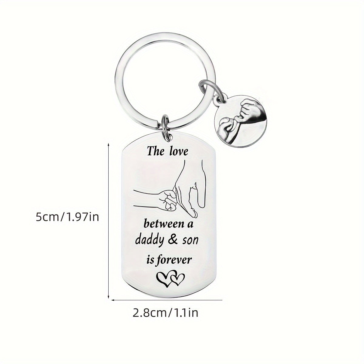 Stainless Steel Keychain with Hand-in-Hand Family Love Design for Father or Grandfather - Cute Metallic Handshake Keyring Gift Unplated, Non-braided – Pack of 1