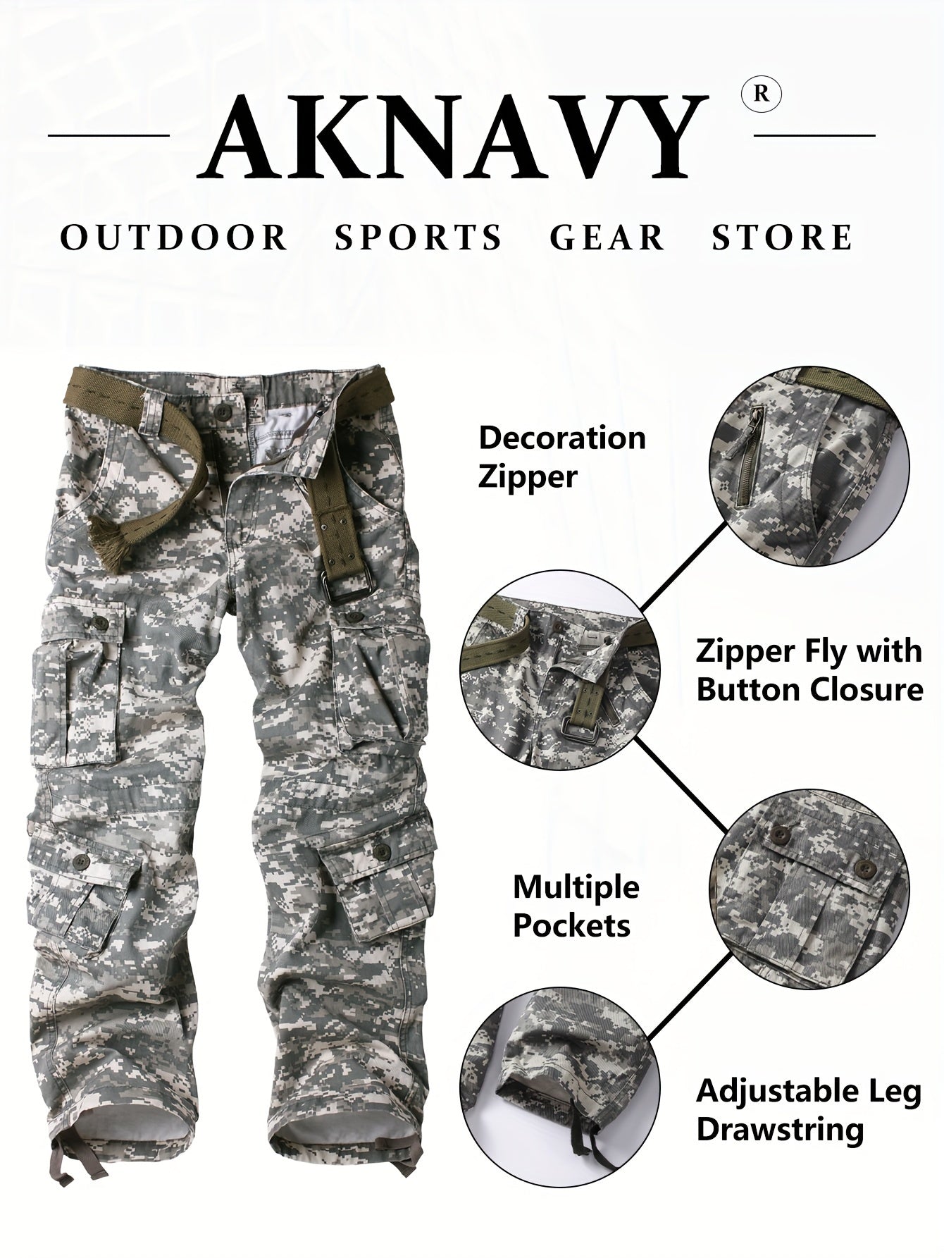 Men's Cotton Camouflage Cargo Pants Multi-Pocket Tactical Loose Fit Regular Length mid Waist Casual Weekend Wear