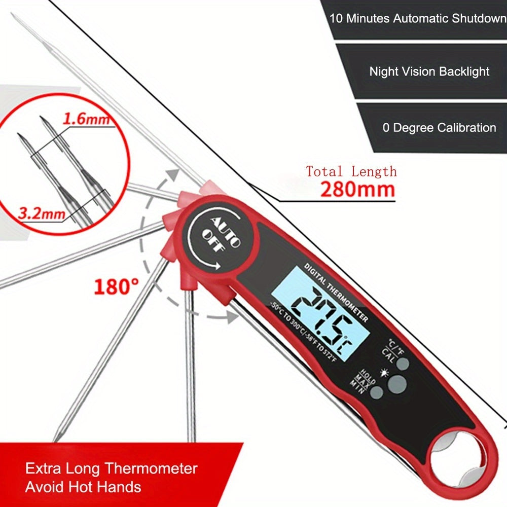 1pc Digital Instant Read Meat Thermometer With 4.6-Inch Folding Probe Backlight & Calibration Function For Cooking, Thermometer Digital Thermometer Meat Kitchen Cooking Tools