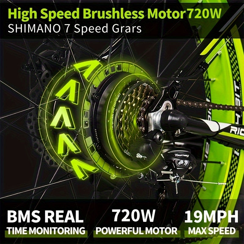 Electric Bike, 720W 26 Inch Fat Tire Mountain Ebike, 19 MPH 12.5AH 48V Battery Bicycle 7Speed Electric Dirt E Bikes, Mountain Bike, Halloween Gift