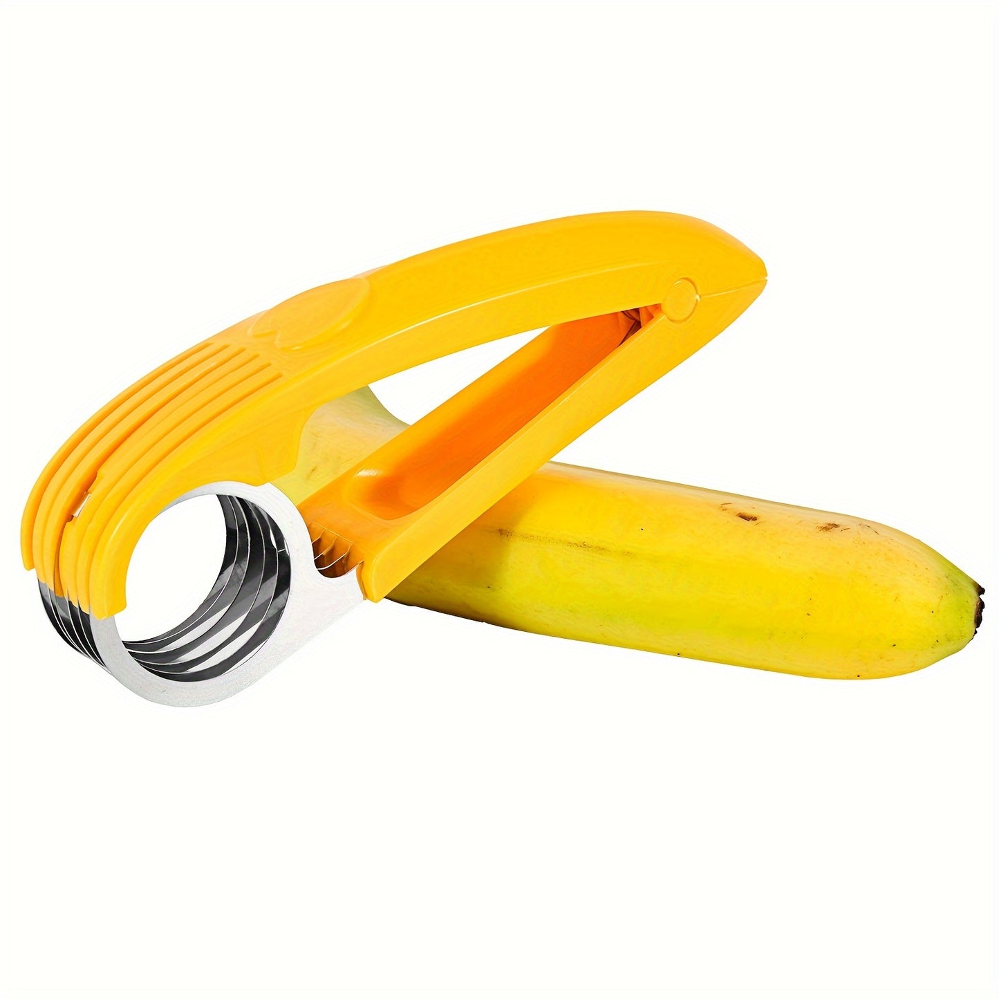 1pc Stainless Steel Hot Dog & Banana Slicer - Multi-Fruit Cutter with Yellow Handle, Kitchen Gadget for Even Sausage and Fruit Slices, Ideal for Home Cooking, Hot Dog Slicer