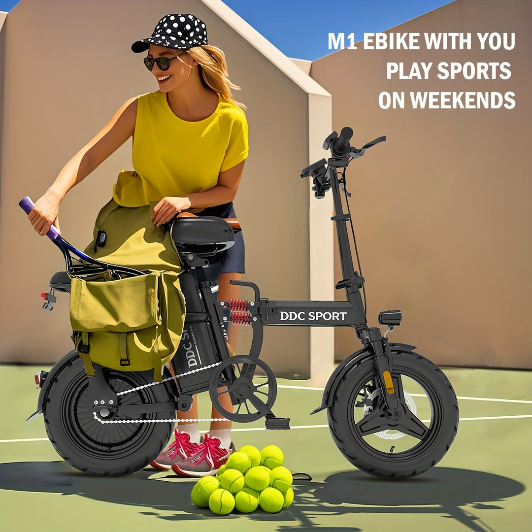 740W Peak Motor, 20 MPH Speed, 48V20Ah Lithium Battery, DDC M1 Electric Bike for Adults, Max Range 40 Miles, Cruise Control, 3-step Folding, 11 Shock, 14 Inch Tires, Commuting, Gifts for Youngster, School, Commuting, Weekend
