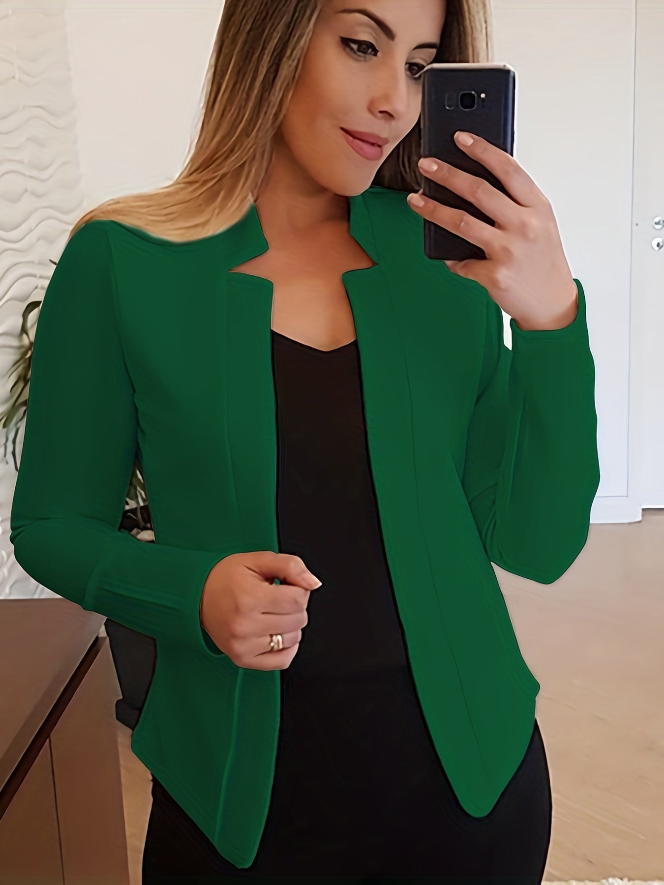 Solid Split Open Front Blazer, Elegant Long Sleeve Blazer, Elegant & Stylish Tops For Office & Work, Women's Clothing