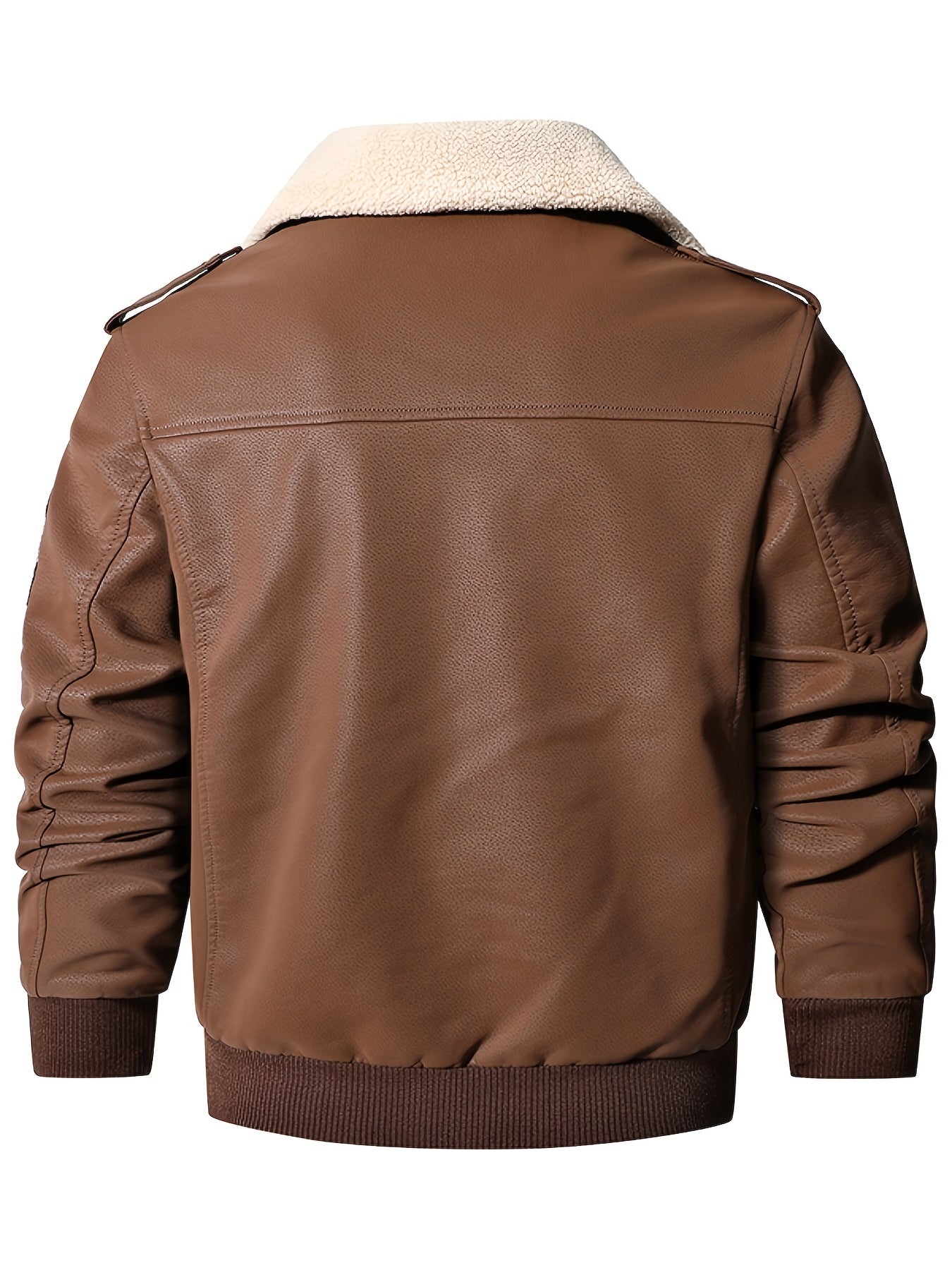 Men's Bomber Motorcycle Leather Jacket Vintage Fleece Faux Leather Jacket Gifts
