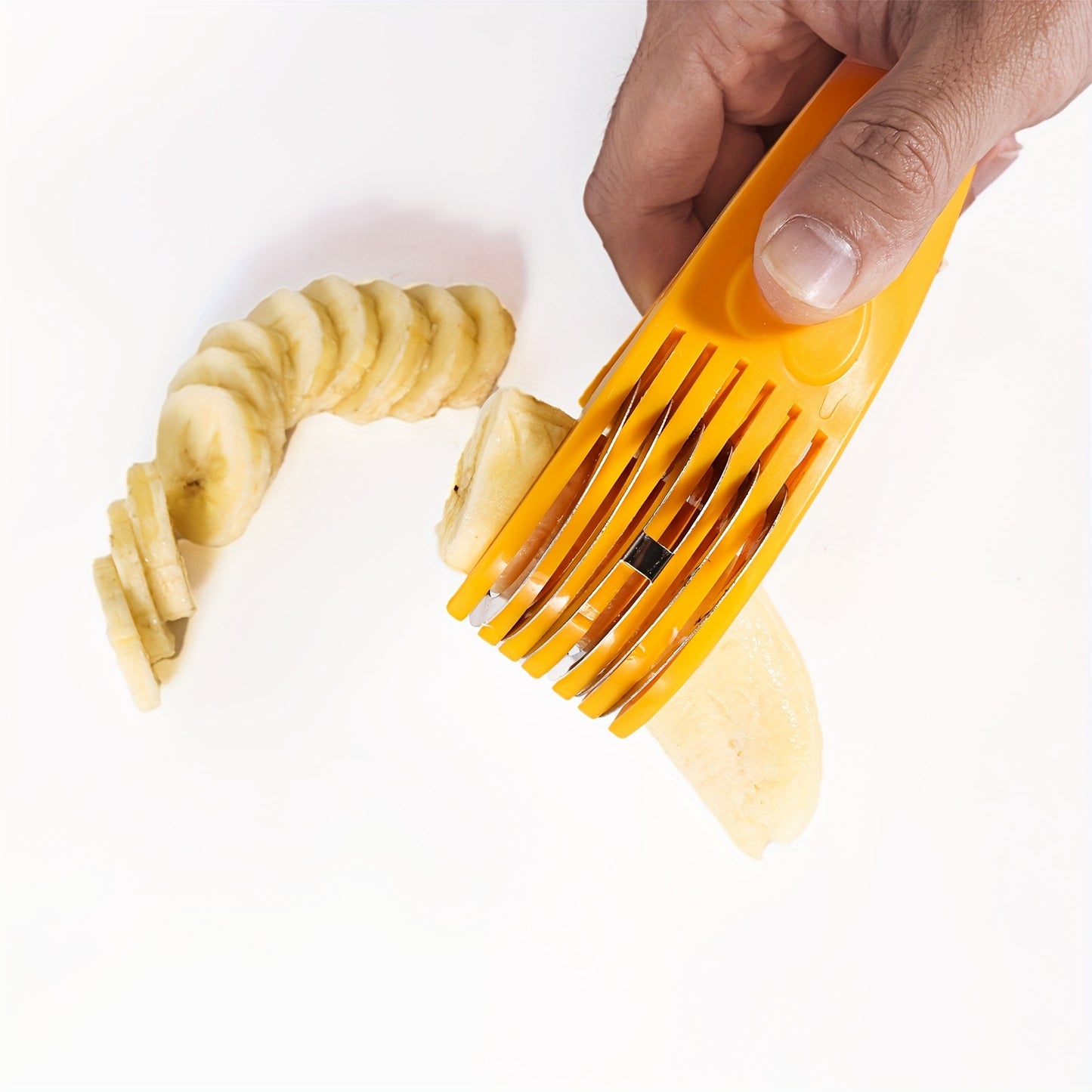 1pc Stainless Steel Hot Dog & Banana Slicer - Multi-Fruit Cutter with Yellow Handle, Kitchen Gadget for Even Sausage and Fruit Slices, Ideal for Home Cooking, Hot Dog Slicer