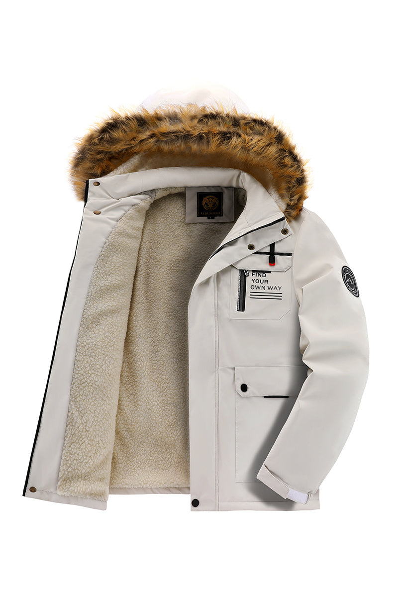 New Fall/Winter, Men's Flap Pocket Padded Jacket, With Faux Fur Hoodie Coat