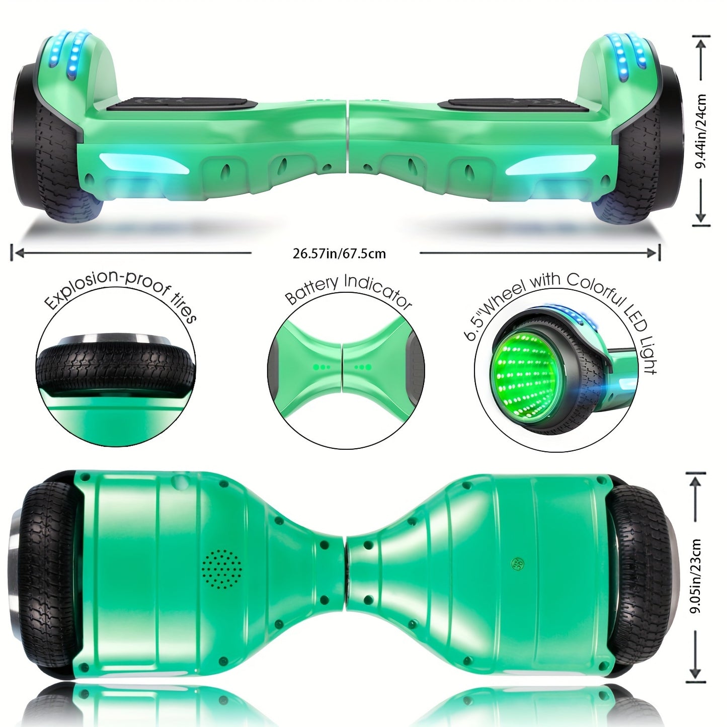SISIGAD Hoverboard With Seat Attachment, 6.5 Inch Hoverboard Go Kart Combo, Self Balancing Electric Scooter With Wireless Speaker & LED Lights, Green + Graffiti