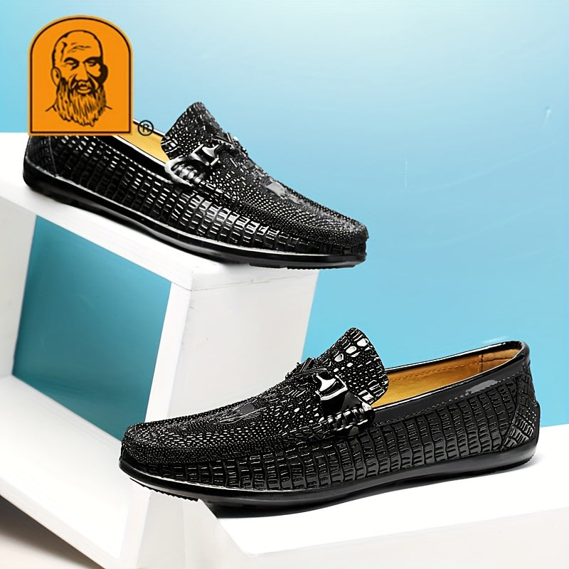 Men's Textured Moc Toe Loafer Shoes, Comfy Non-slip Slip On Shoes, Men's Shoes, Spring And Summer