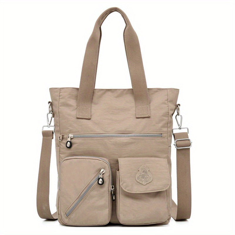 Large Capacity Shoulder Bag, Letter Patch Decor Tote Bag Women's Casual Nylon Handbag