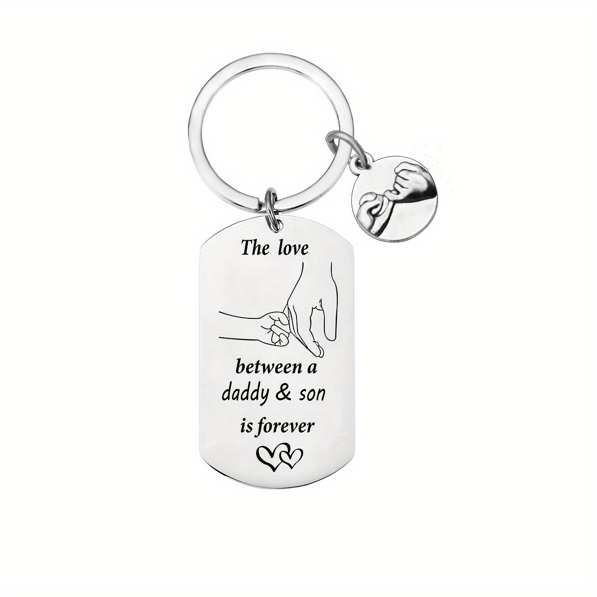 Stainless Steel Keychain with Hand-in-Hand Family Love Design for Father or Grandfather - Cute Metallic Handshake Keyring Gift Unplated, Non-braided – Pack of 1