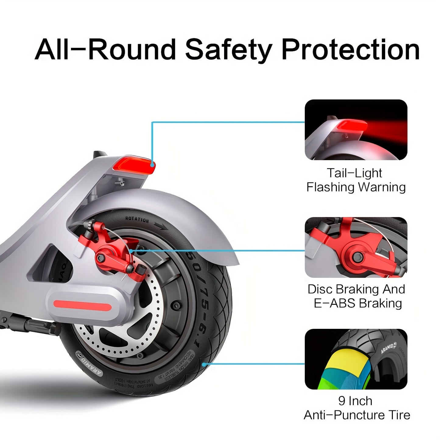 LEQISMART A8 Plus - 350W High-Powered Electric Scooter for Adults with 9" Solid Tires, Dual Brakes, Foldable Design, Max 28 Miles Long-Range Commuting, and Safety Features