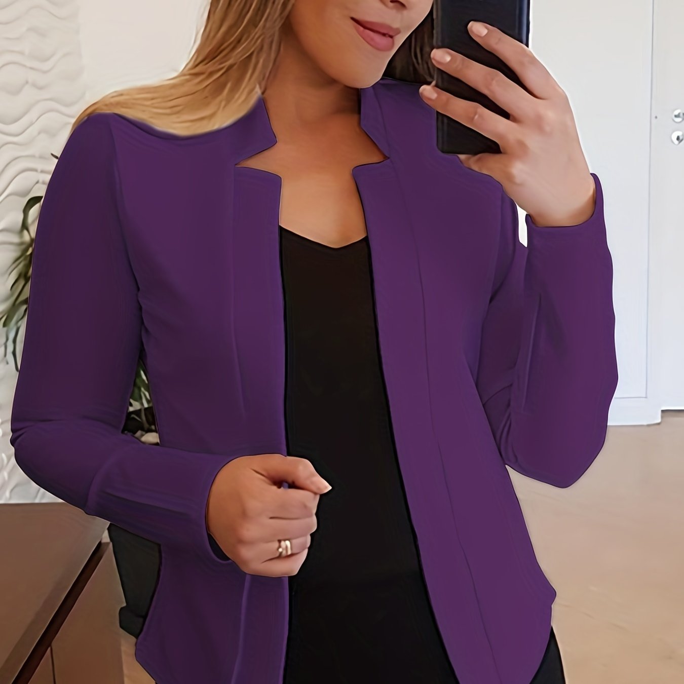 Solid Split Open Front Blazer, Elegant Long Sleeve Blazer, Elegant & Stylish Tops For Office & Work, Women's Clothing