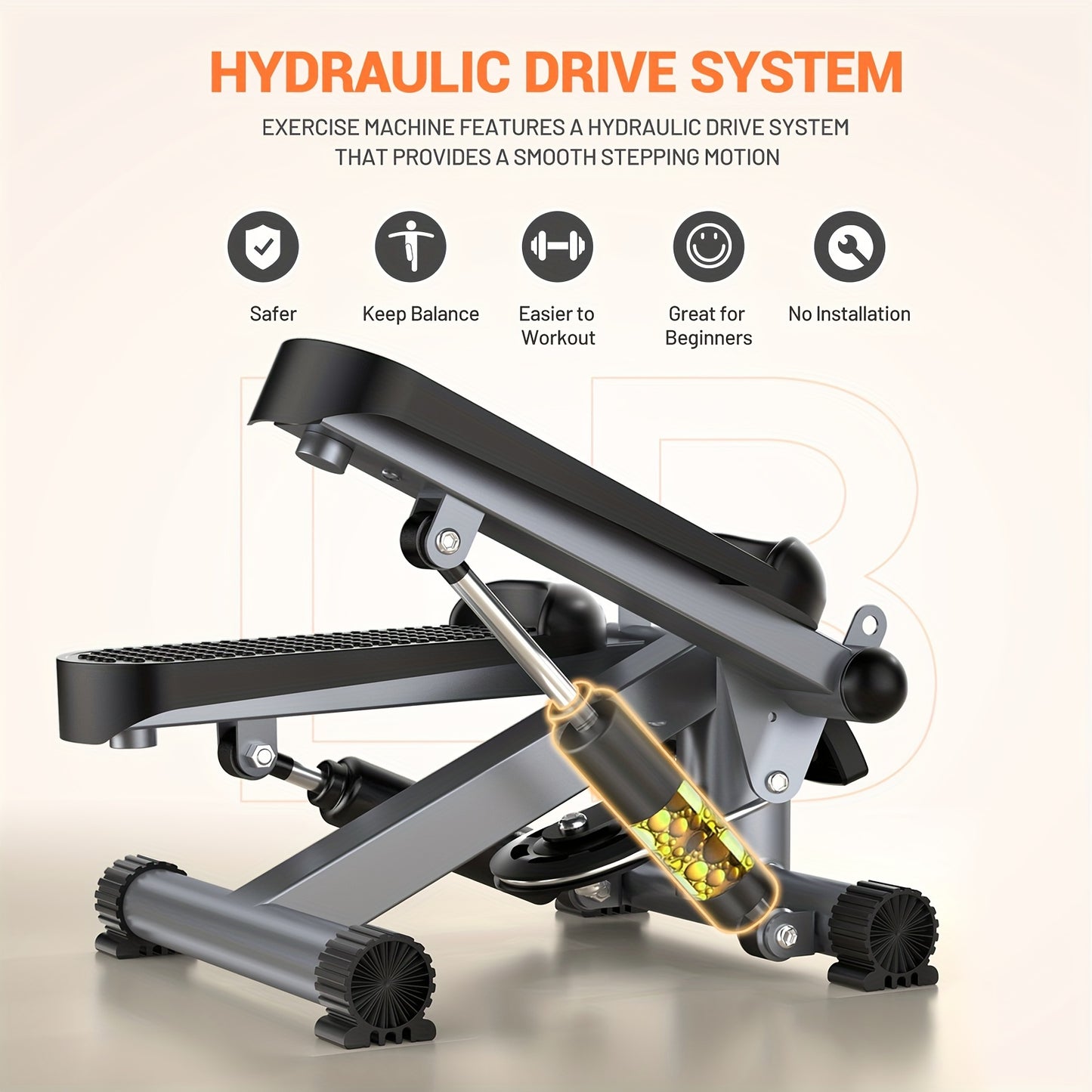 Mini Stair Stepper Exercise Machine with Resistance Bands, Tungsten Steel Hydraulic Twist Stepper, Mechanical Control, 300 lbs Capacity, Full Body Cardio Workout Fitness Equipment for Home Use