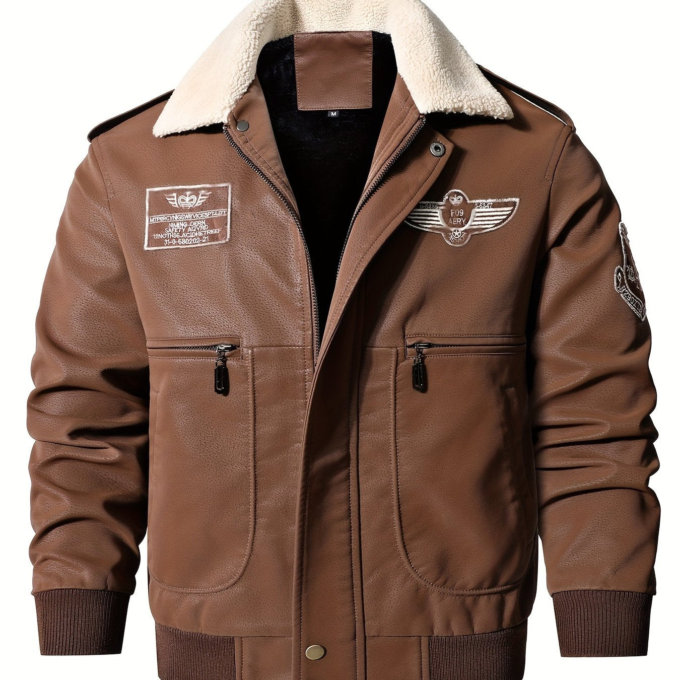Men's Bomber Motorcycle Leather Jacket Vintage Fleece Faux Leather Jacket Gifts