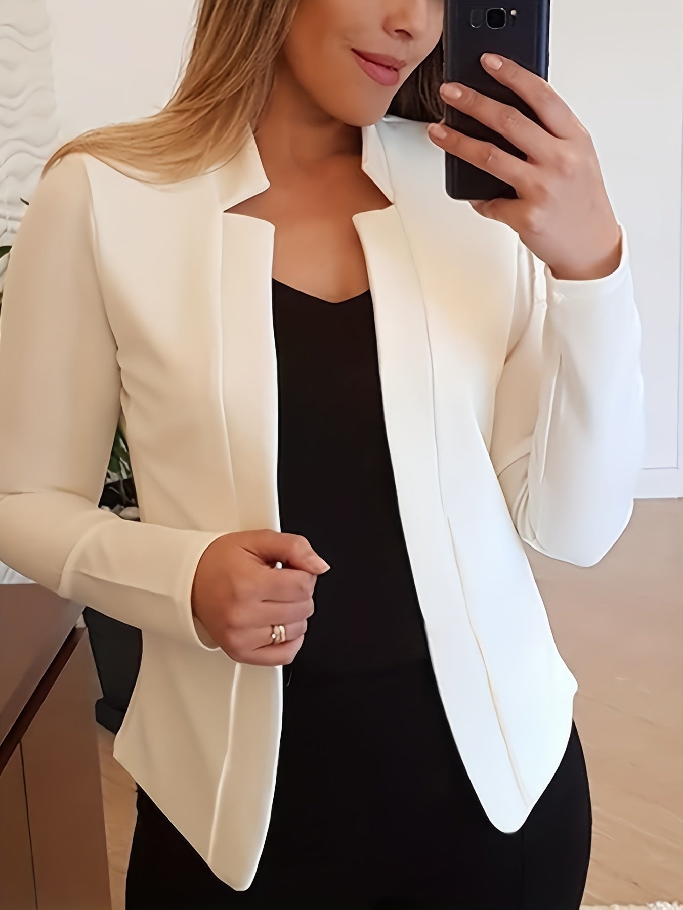 Solid Split Open Front Blazer, Elegant Long Sleeve Blazer, Elegant & Stylish Tops For Office & Work, Women's Clothing