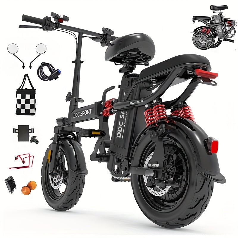 740W Peak Motor, 20 MPH Speed, 48V20Ah Lithium Battery, DDC M1 Electric Bike for Adults, Max Range 40 Miles, Cruise Control, 3-step Folding, 11 Shock, 14 Inch Tires, Commuting, Gifts for Youngster, School, Commuting, Weekend