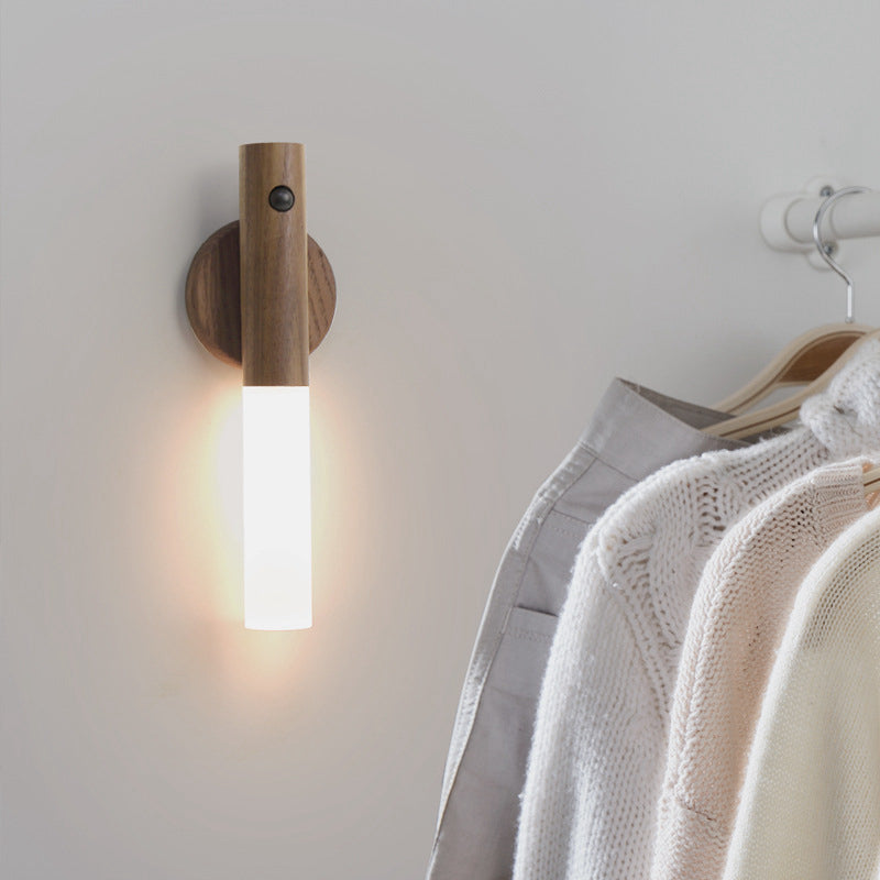 1pc Magnetic Wood Creative Intelligent Auto PIR Motion Sensor LED Rechargeable Night Light for Kitchen Cabinet