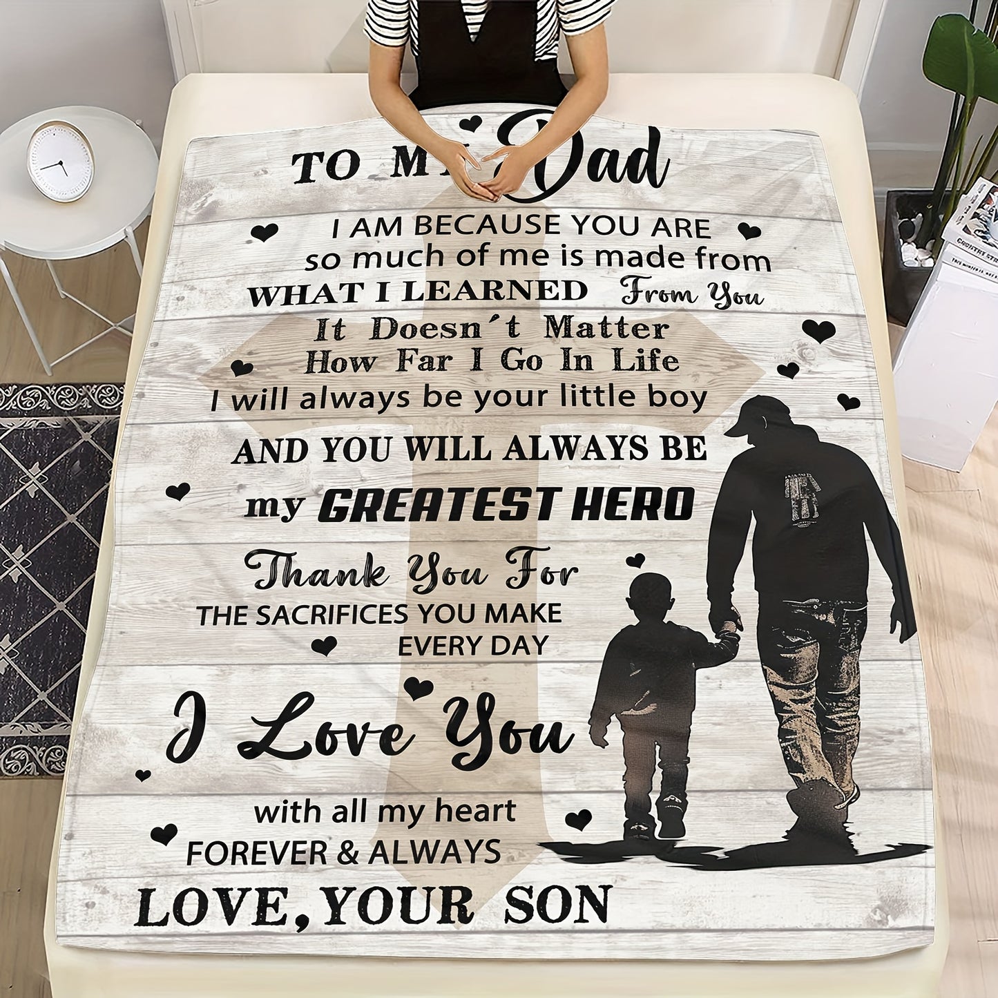 Soft Warm Flannel Throw Blanket with Heartfelt Dad Poem Digital Print Multipurpose Sofa/Camping/Travel Contemporary Polyester Gift for Father
