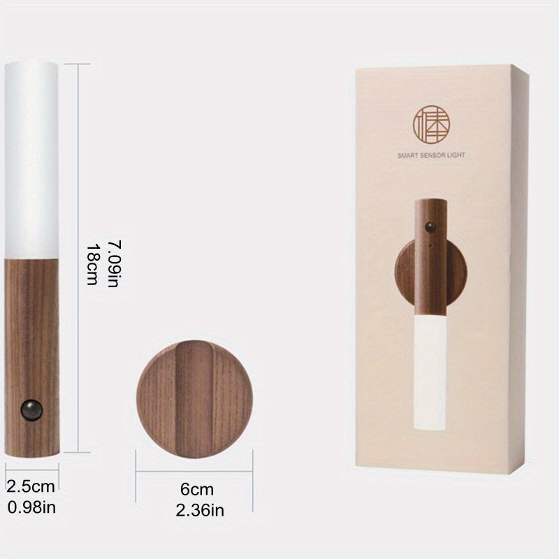 1pc Magnetic Wood Creative Intelligent Auto PIR Motion Sensor LED Rechargeable Night Light for Kitchen Cabinet