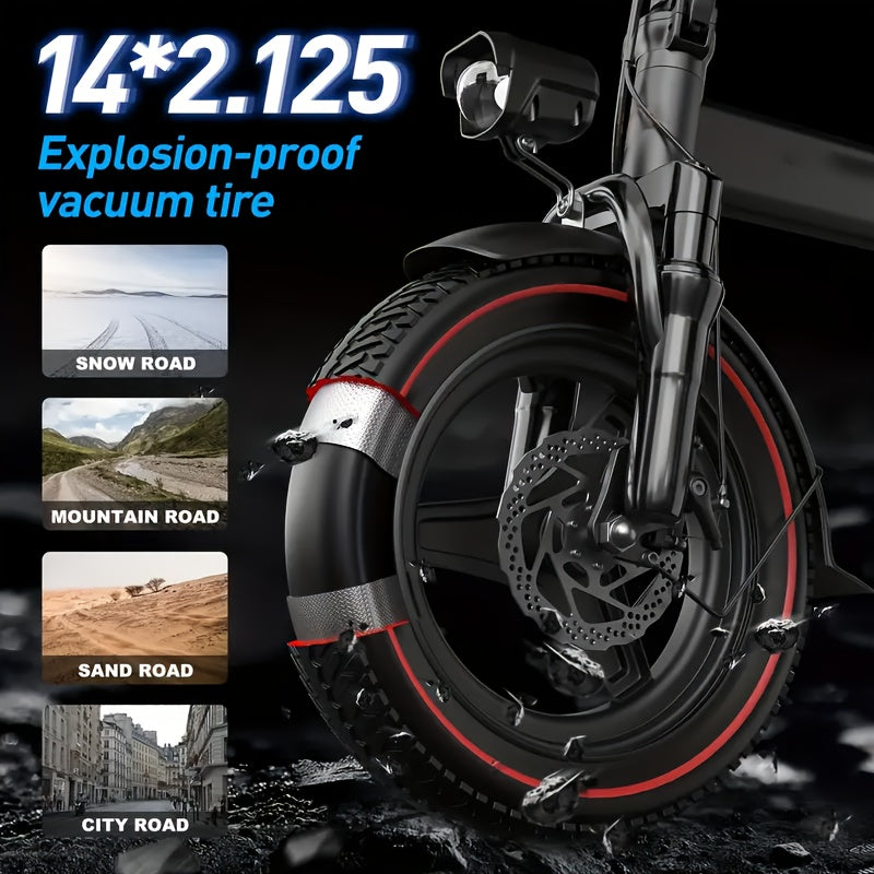 Folding Electric Bike For Adult 400W Rated Brushless Motor Ebike, 14" Tire, Max 48V 1440WH Electric Bicycle, 19MPH Max Speed, Multi-Shock Absorption E-bike, Commuter Ebike For Adults & Teens, Electric EBIKE For Adult Commuter