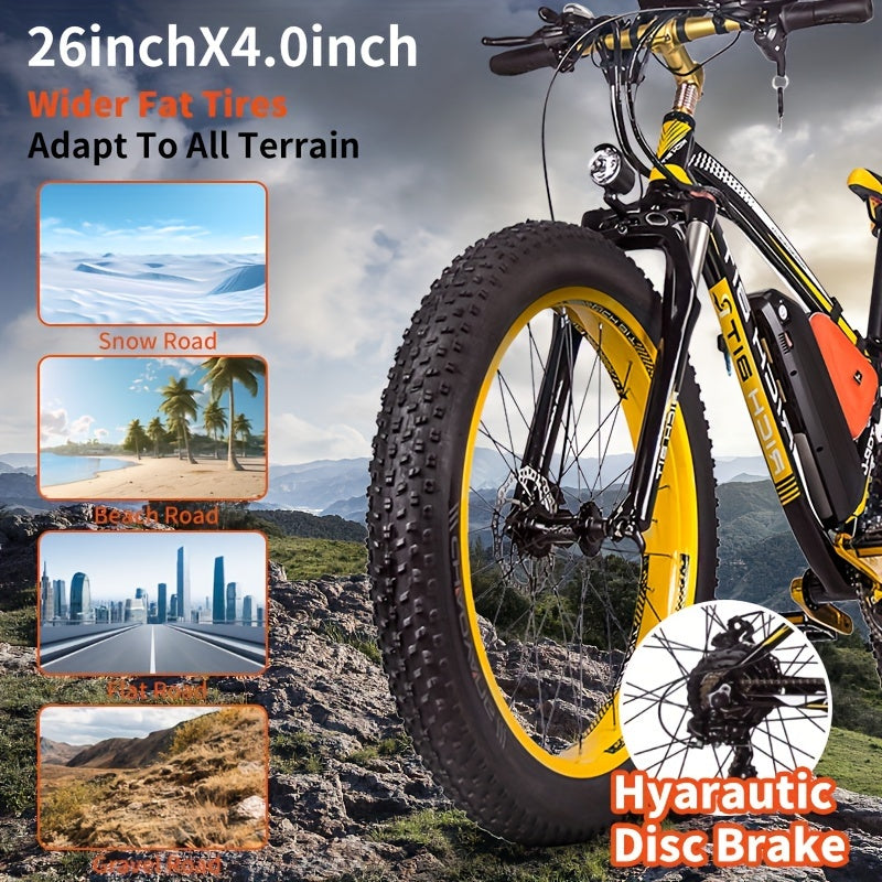 Electric Bike, 48V12.5A, 720W Brushless Motor, 7 Speed, Double Disc Brake, Use Snow, Road, Mountain Electric Bike 26*4 Fat Tire With LCD Screen, Mountain Bike