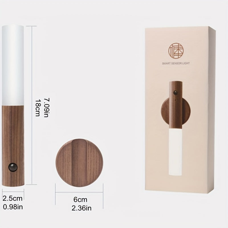1pc Magnetic Wood Creative Intelligent Auto PIR Motion Sensor LED Rechargeable Night Light for Kitchen Cabinet