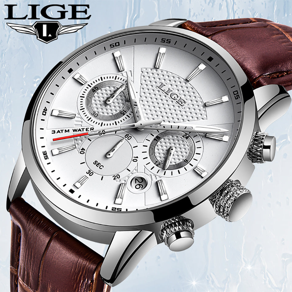 Watches Mens 2022 LIGE Top Brand Luxury Casual Leather Quartz Men's Watch Business Clock Male Sport Date Chronograph