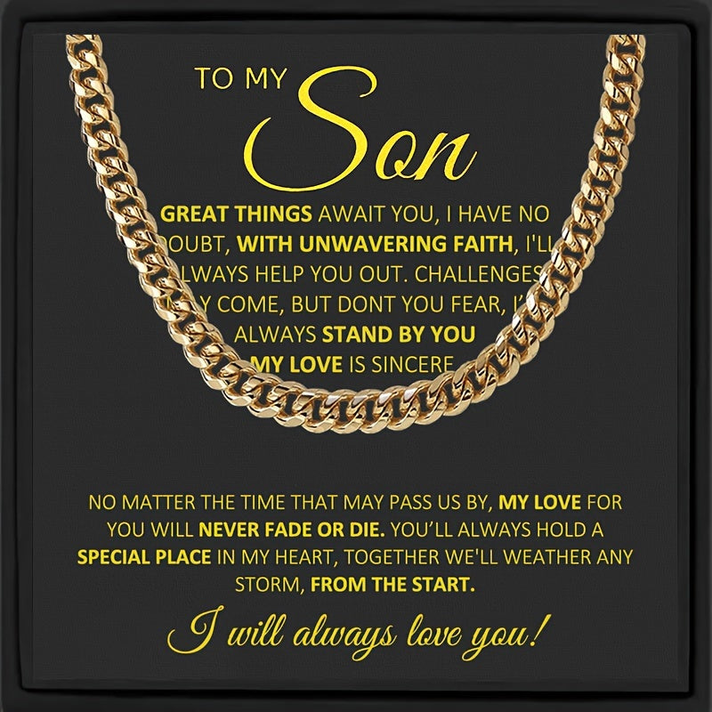 1pc To My Son New Golden Cuba Necklace Father's Day Gift For Him Gift Box Hip Hop Titanium Steel Gift for Him Man Father Best Dad Women Mother's Day Jewelry Waterproof Fashion Trendy Simple Jewelry birthday