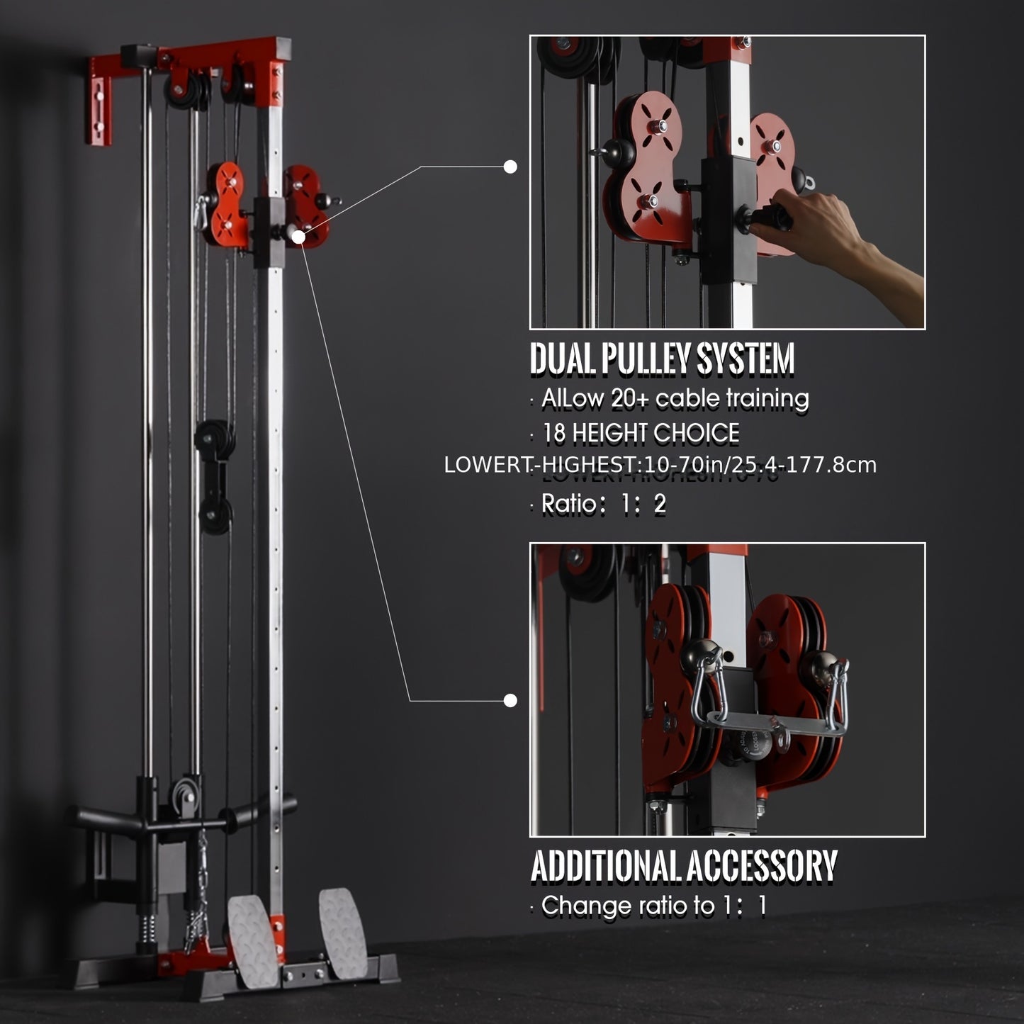 400lb Capacity Wall Mounted Pulley Tower, Cable Crossover And Lat Pull Down Machine With 18 Positions Dual Pulley System, Lat Pulldown Cable Training For Home Gym Fitness Equipment